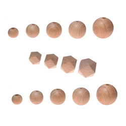 Mabochewing 100pcs Multi Size Round Hexagon Beech Wood Baby Teething Beads Pacifier Leash Chain Making