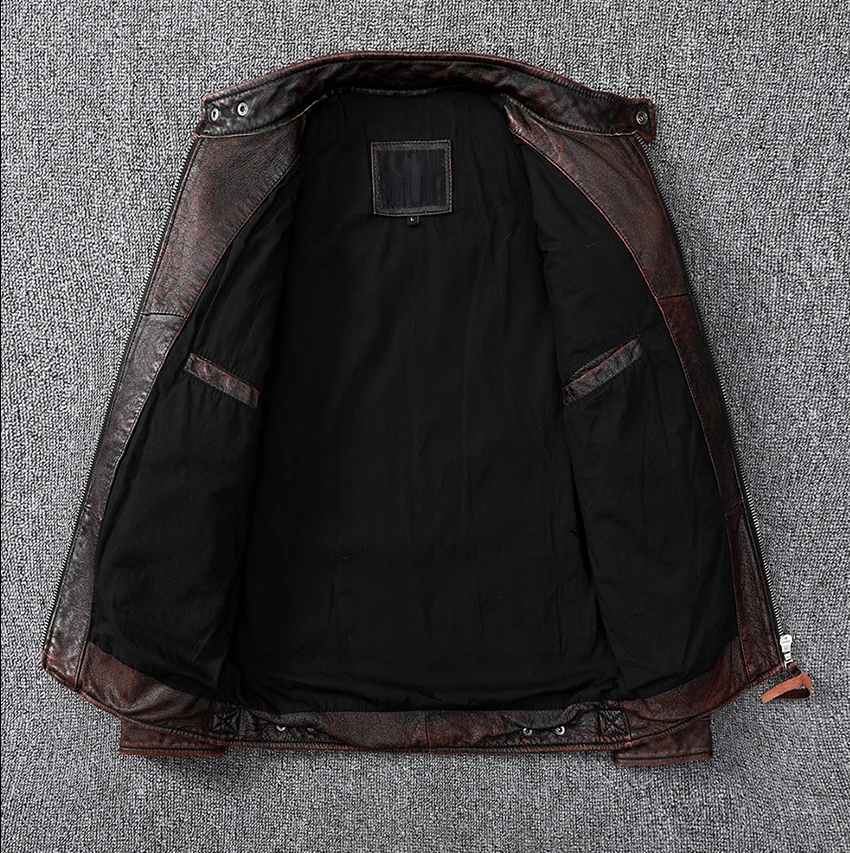 Vintage Brown Coat Classic Biker Style Short Slim Genuine Leather Jacket Men Casual Leather Coat Asian Size 6XL Autumn Wholesale