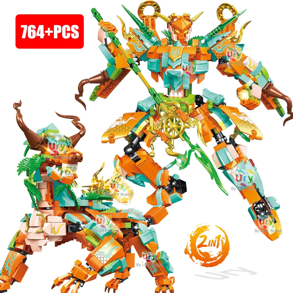 

2in1 Ninja Movie Red Green Purple Warrior Robot Battle Mech Flying Fire Dragon Set Building Block Toy for Kid Boy Christmas Gift