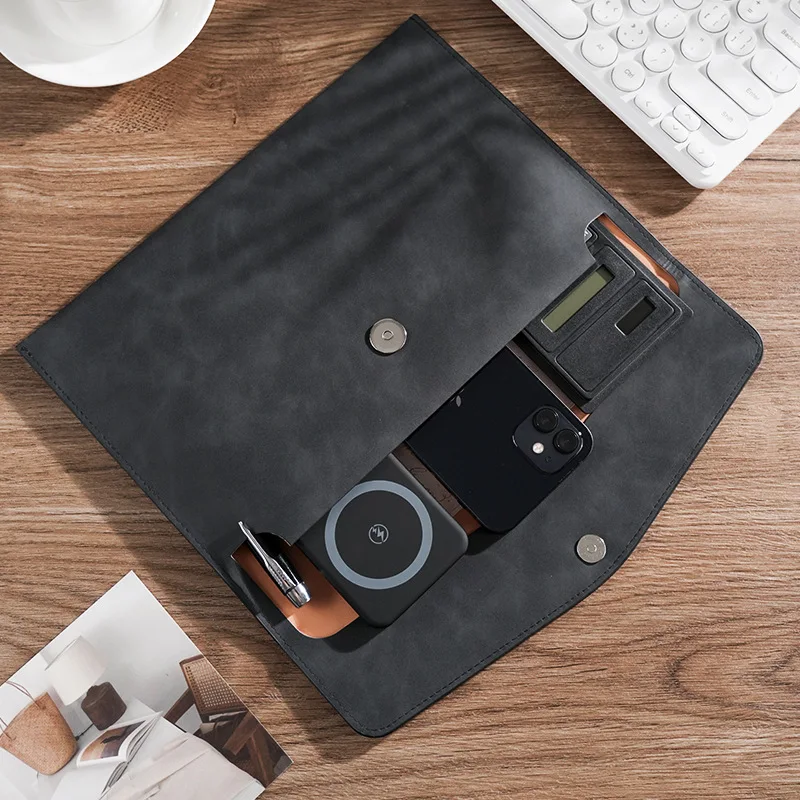 Customized A4 Leather File Folder Simple Big Capacity Waterproof Document Bag Personalized Fashion Briefcase Data Contract Bag