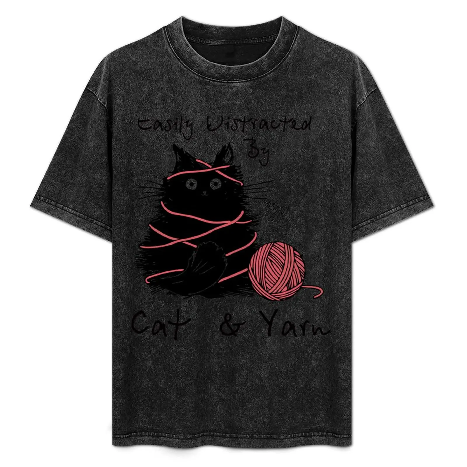 

Easily Distracted By Cat And Yarn T-Shirt shirts graphic tee quick-drying plain t shirts men