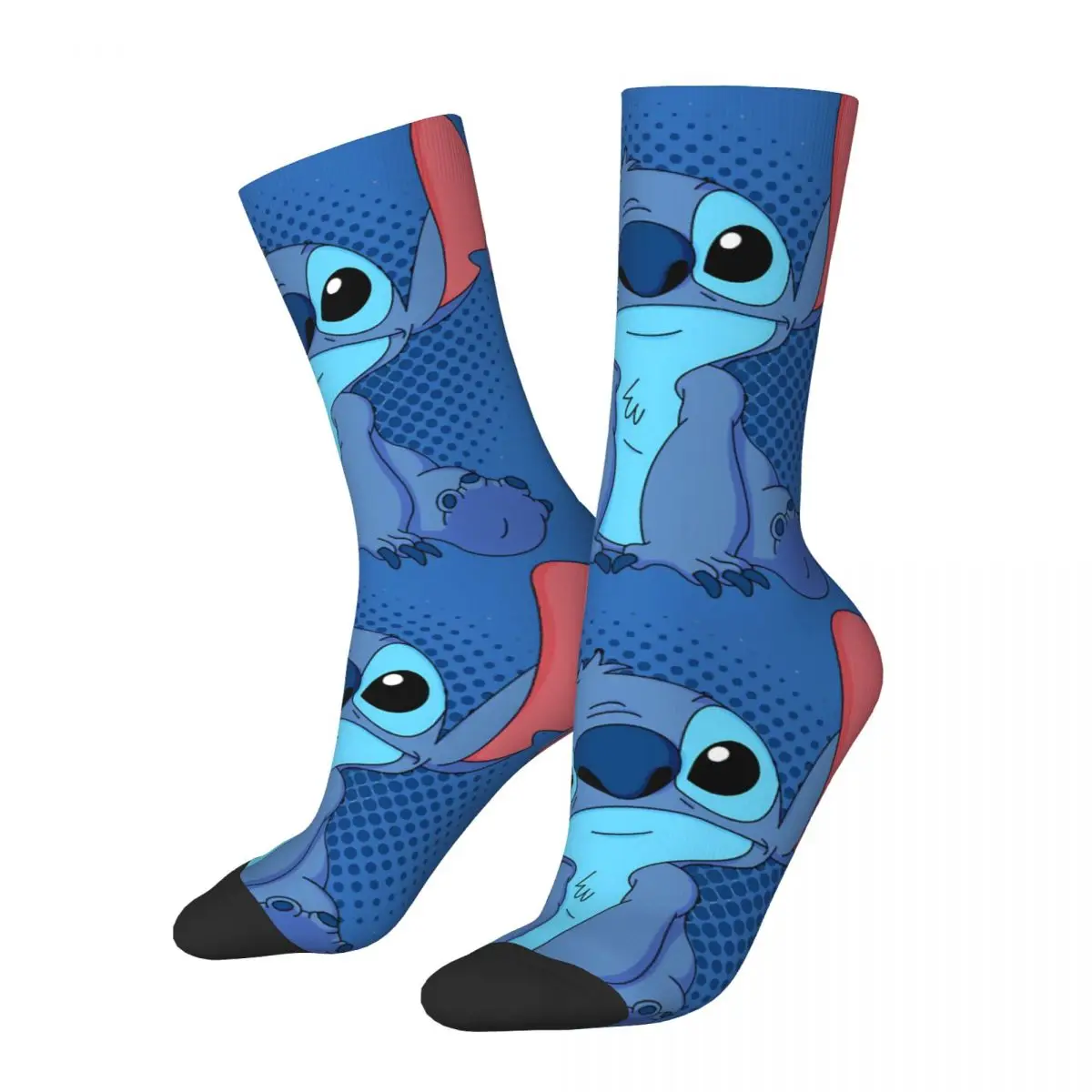 Cute Men's Socks Retro Harajuku Disney Lilo & Stitch Film Street Style Novelty Seamless Crew Sock