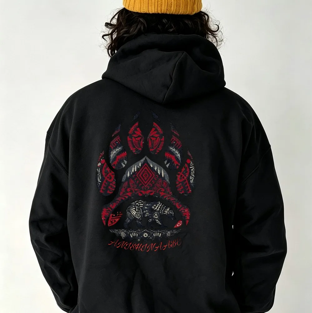 Unisex Tribal Bear Paw Native American Pattern Graphic Hoodie Vintage Ethnic Totem Bear Art Print Sweatshirt Nature Casual Tops