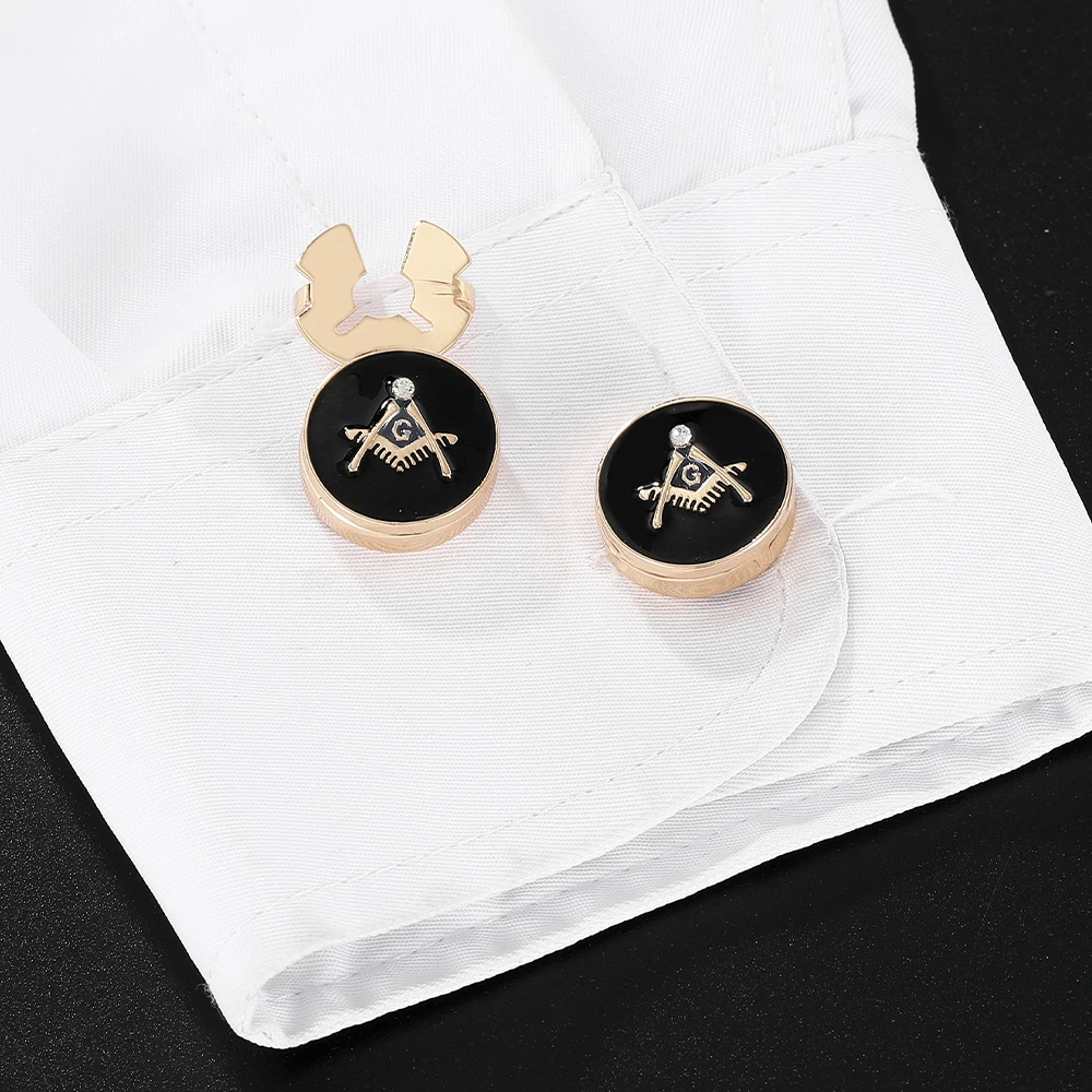 2 Pcs Classic Golden Freemason Emblem Masonic Symbols Button Cover Clasp For Mens Jewelry