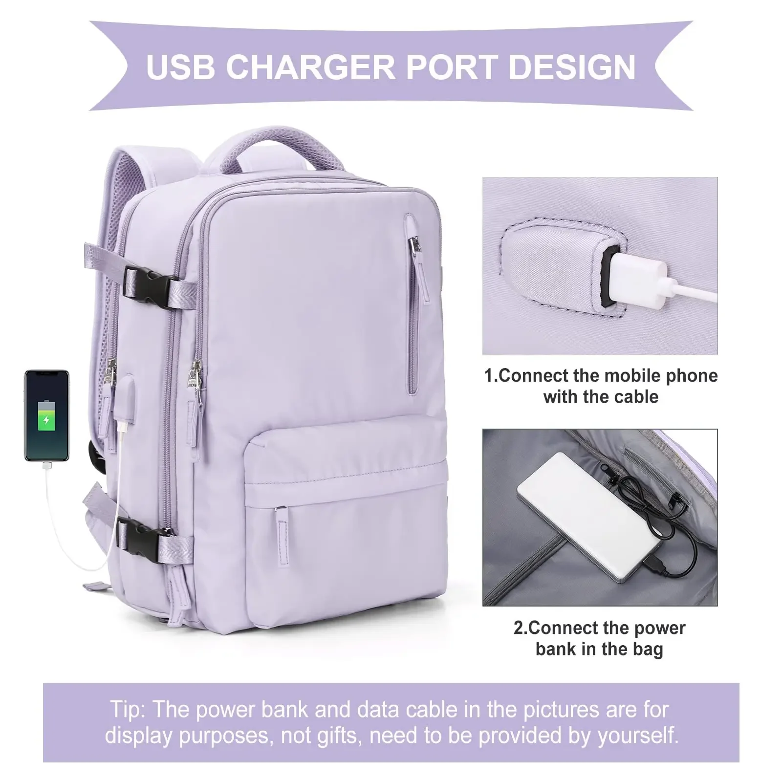 Mochila de viaje de gran capacidad para mujer, Maleta multifunción, bolsas escolares de carga USB, equipaje ligero