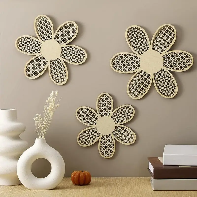 Daisy Wall Decor 3 pz/set Wall Floating wood Floral Rattan Pendant estetica Home Decor per Nursery Room camera da letto fattoria