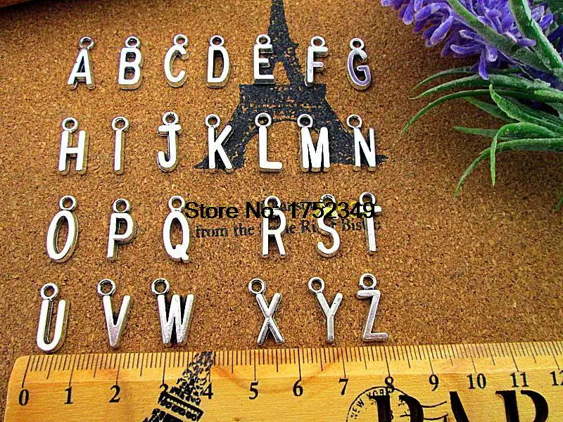 30pcs/lot 16mm Alphabet Letter Charms,  Antique Silve  Alphabet/Letter  A-M  Charms Pendant