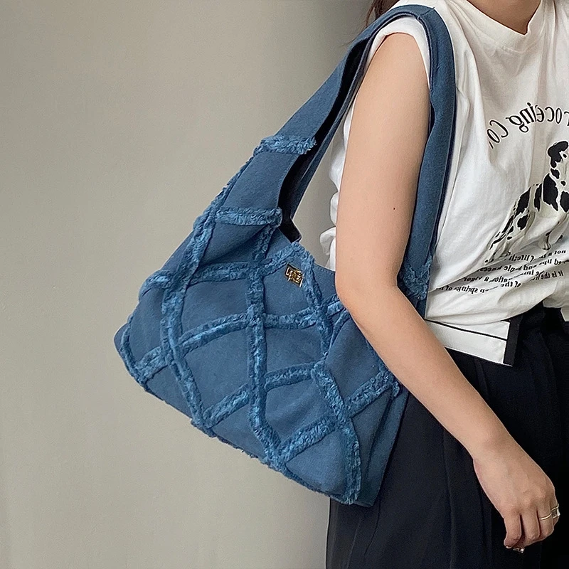 

Denim Woven Underarm Bag Women's Niche Design Retro Casual Large - capacity Shoulder Handbag
