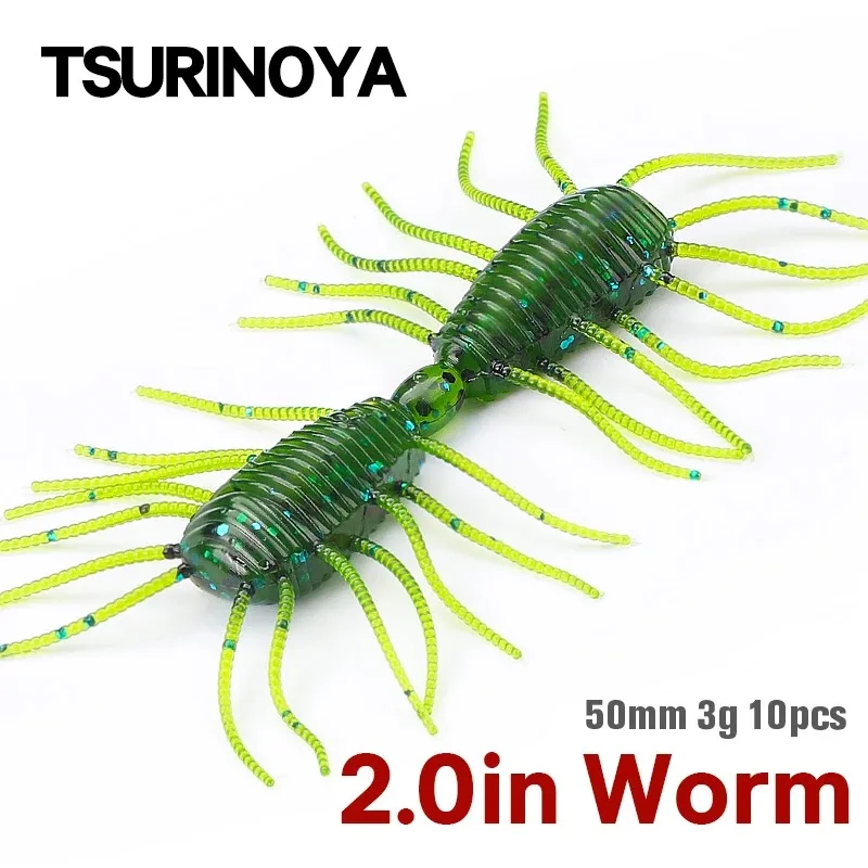 TSURINOYA Soft Lures 50mm 3g 10pcs Fishing Artificial Lures Silicone Bass Perch Pike Swimbait Jigging Plastic Baits Worm