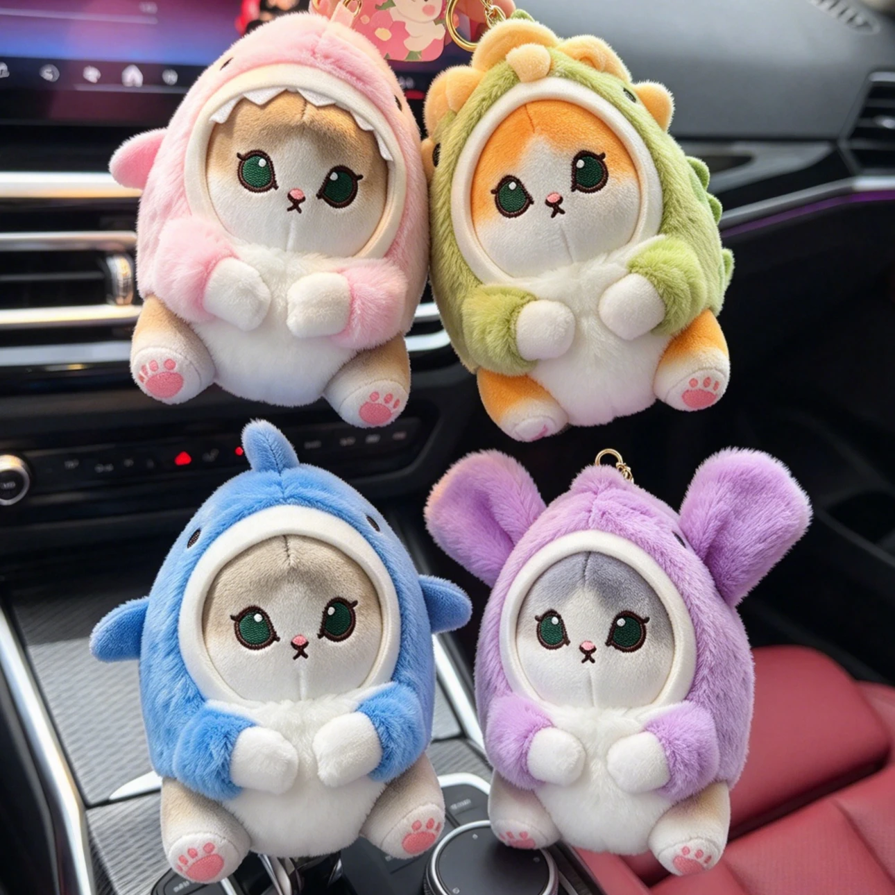 Cute Shark Cat Stuffed Plush Doll Keychain Kawaii Small Cat Toy Bag Pendant Backpack Hanging Ornament