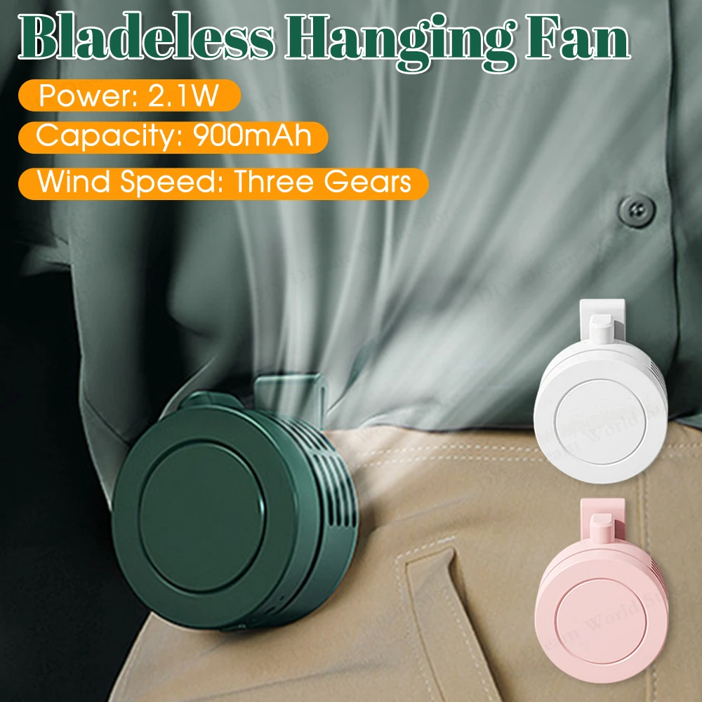 Portable Bladeless Electric Fan Adjustable 3 Speeds Suspended Hanging Waist Neck Waist fan suitable for outdoor Home