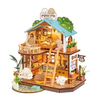 Robotime DIY Miniature House Kit with LED and Furniture Puppy's Cozy Villa Wooden  Model Building Kit for Children and Adults
