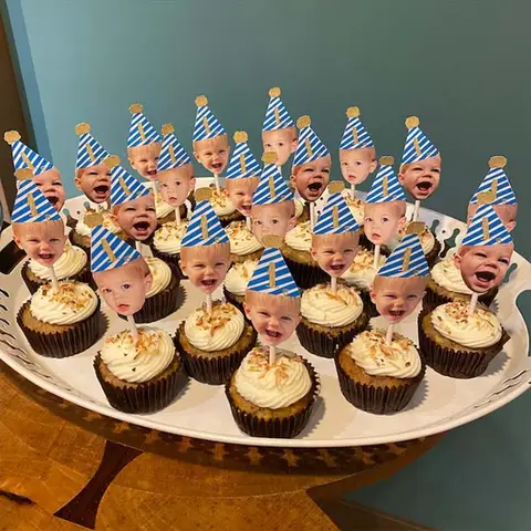 Personalized Face Cake Topper Crown Cupcake Toppers Birthday Custom Photo Head Cut Out Clear Treat Picks Fun Face Cutout Dessert
