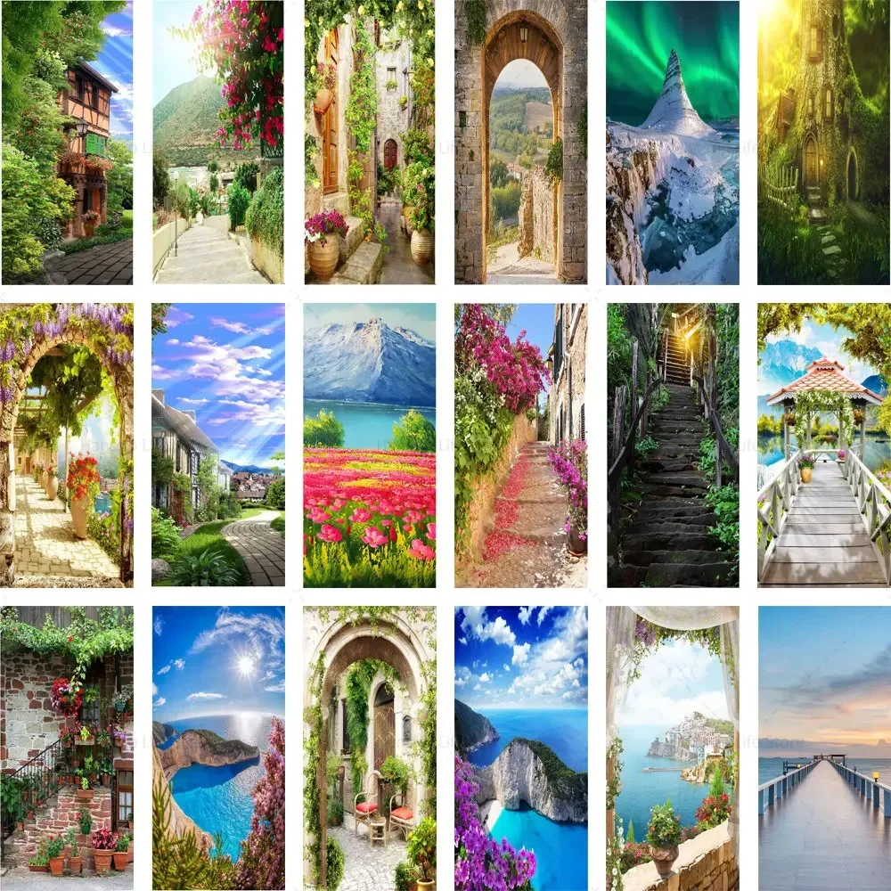 

Sunshine Town Door Sticker Wallpaper Removable Bedroom Living Room Full Door Cover Apartment Renovation PVC Poster on the Door