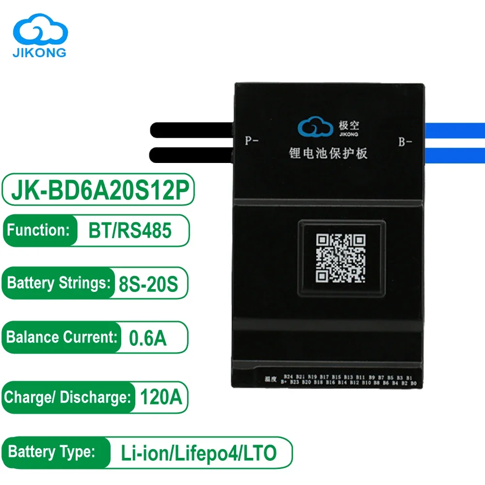 

JK BMS Smart JK-BD6A20S12P 0.6A Active Balance 8-20S Current Continuous Discharge 120A for Lifepo4 Li-ion BT RV Energy Storage