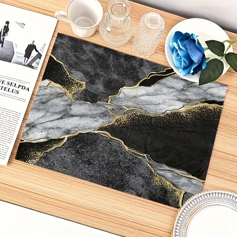 

4/6 шт. черные золотые мраморные льняные салфетки-винтажные абстрактные настольные коврики для декора Рождества, Хэллоуина и вечеринки, ручная стирка