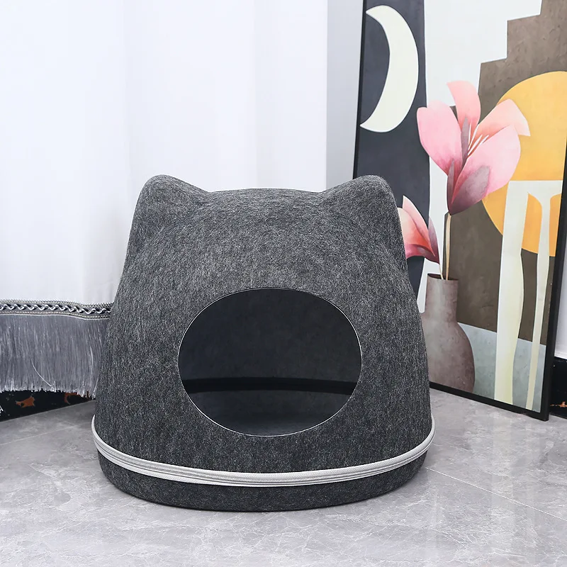 Easy To Remove And Clean Cat Bed Pets House Natural Felt Pet Cat Cave Zipper Design Washable Cave Cats Beds Puppy Cat Supplies