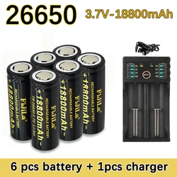 100% Original high quality 26650 battery 18800mAh 3.7 V 50A lithium ion battery for 26650 LED flashlight + charger
