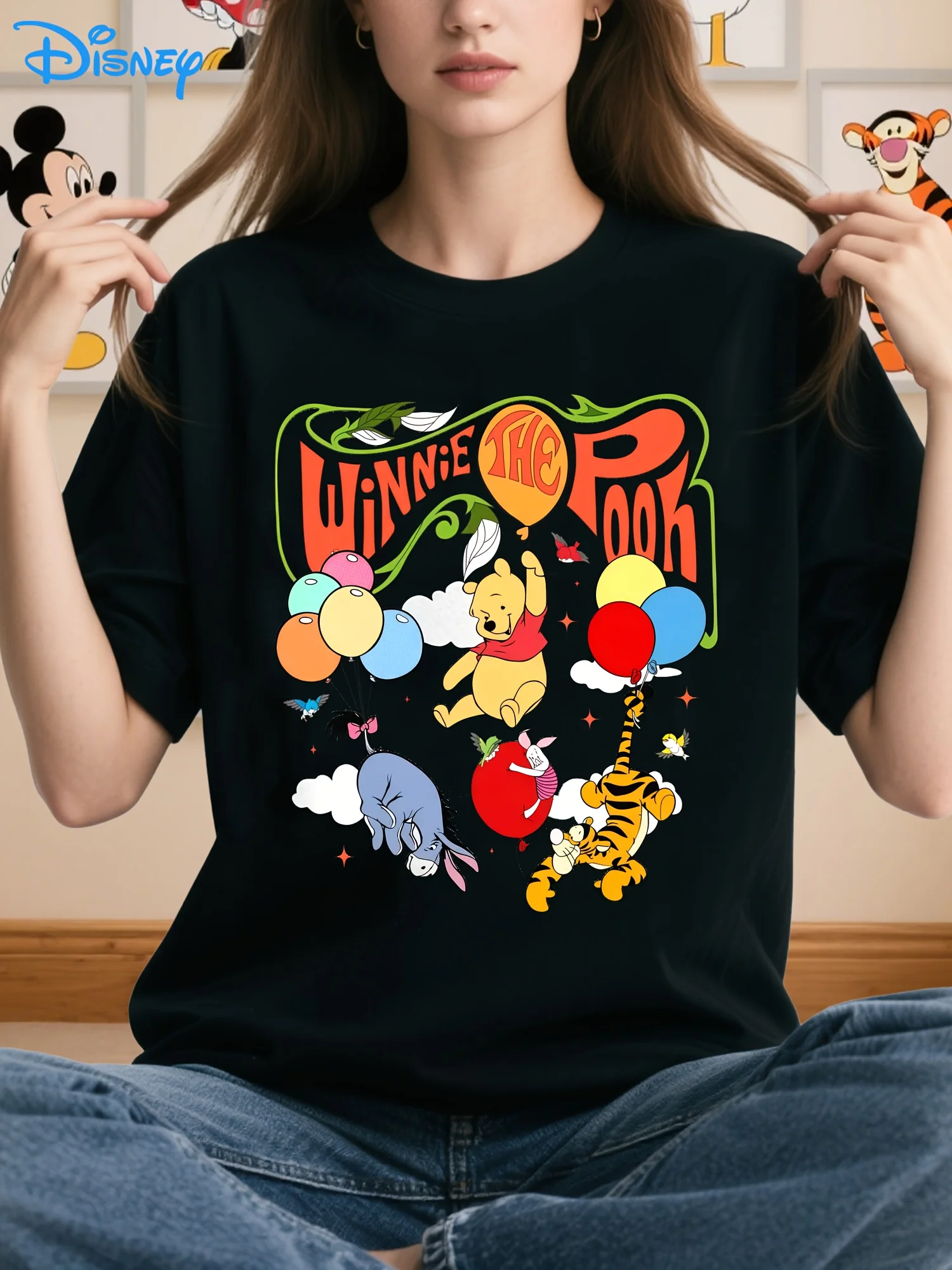 

Футболка Disney Winnie The Pooh and Friends — свободный топ с узорами воздушных шаров Winnie The Pooh, Eeyore и Tiggo, надписью on It