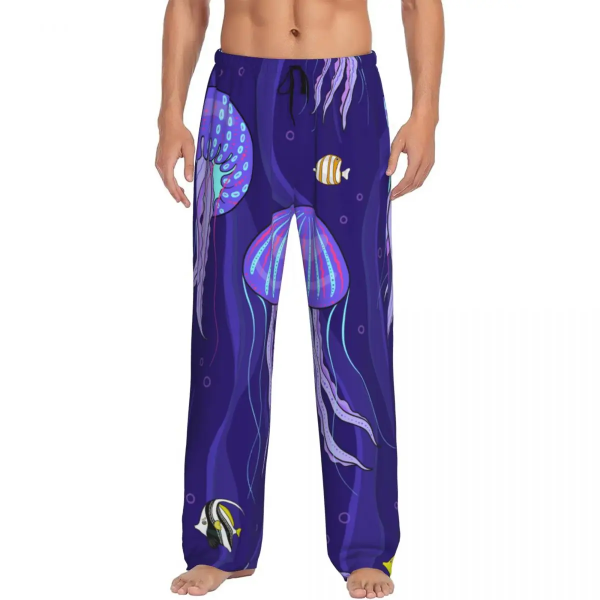 Mens Pajamas Pyjamas Pants Sea Jellyfish On Dark Purple Lounge Pants Sleep Bottoms