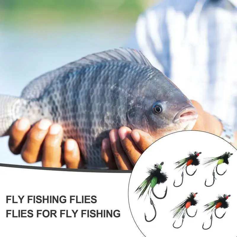 Fly Fishing Poppers 5 Pcs Realistic Fly Fishing Dry Fly Vibrant Colors Handmade Fly Fishing Kit Lures For Saltwater And