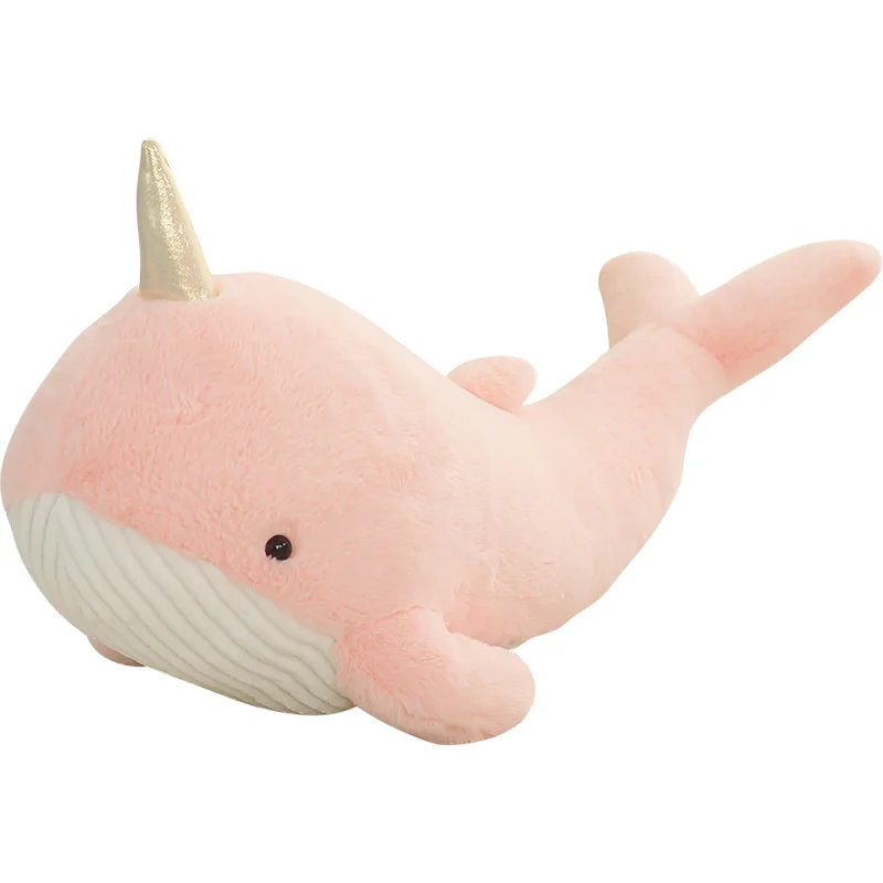 60-120CM Kawaii  Soft Sleeping Narwhal Doll Marine Life Plush Toys Cute Stuffed Fish Cushion Pillows Baby Kids Gift Blue