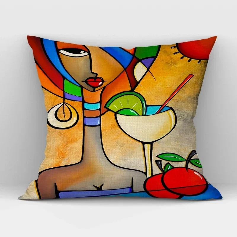 1pcs/Set Nordic Style Colorful Cartoon Girl Pillowcase Abstract Painting Decorative Cushion Cover for Sofa Home Decor Linen