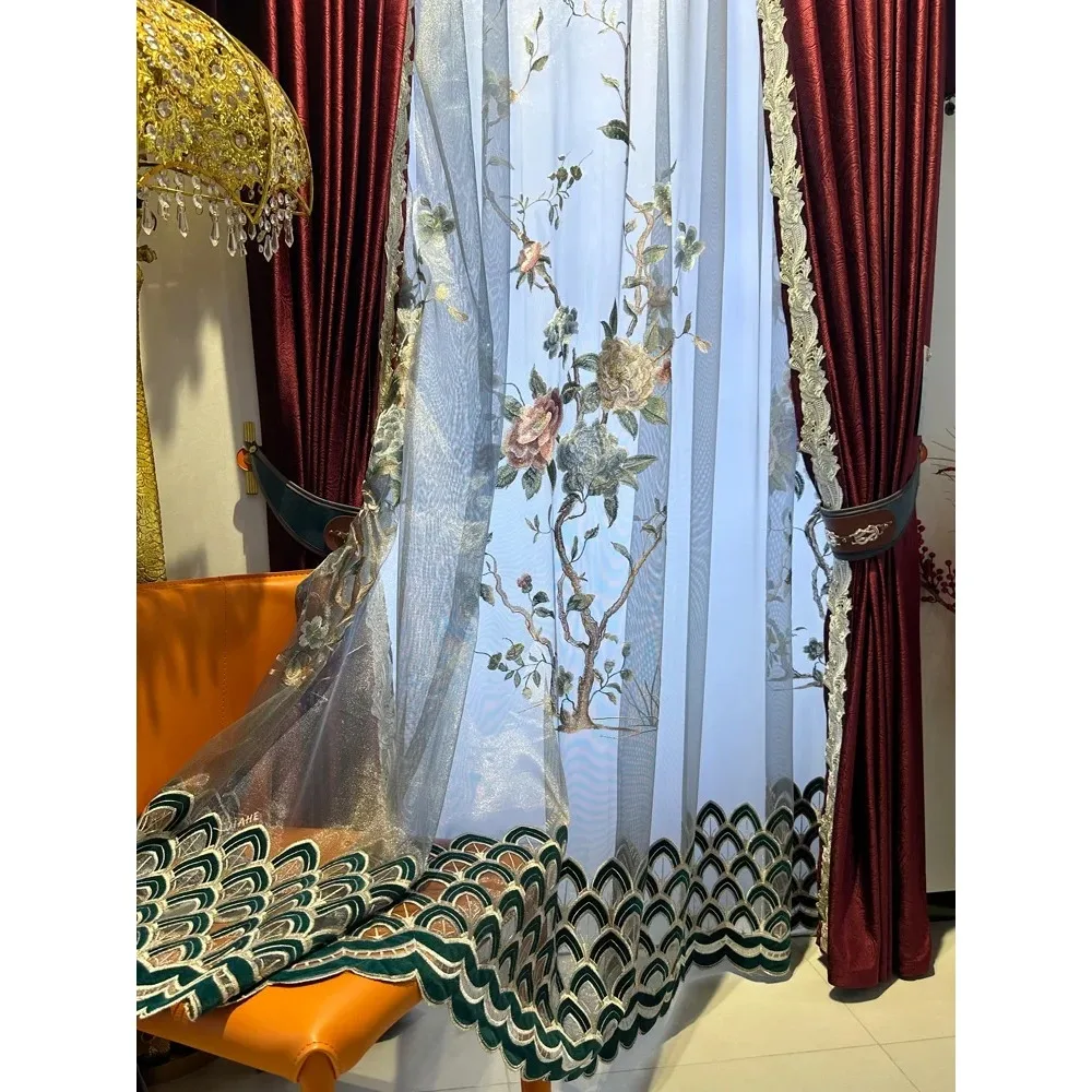 

Вышитая оконная ширма, винно-красный тисненый принт, утолщенные бархатные шторы для гостиной, спальни, французского окна, балкона