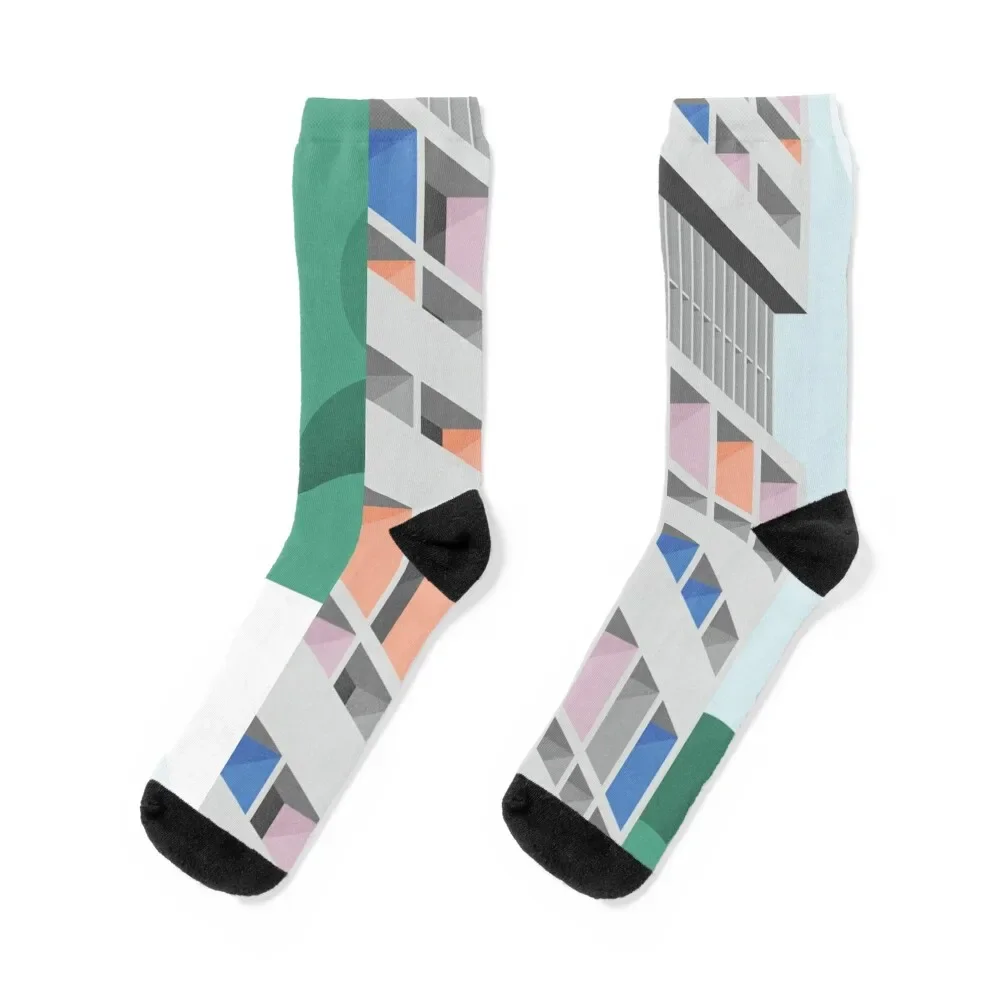 

Facade Le Corbusier architecture illustration minimalist colored Cité Radieuse Socks colored cute Socks Men's Women's