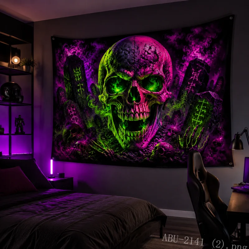 VIKAMA Halloween Jack O Lantern Tapestry Spider Web Spooky Aesthetic Room Decor Bedroom Dorm Wall Hanging Holiday Print