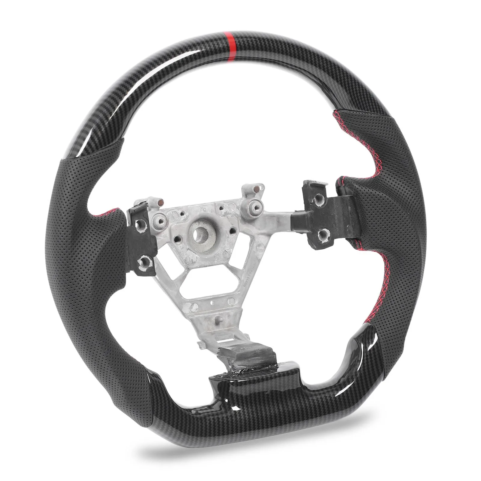 Hydro Dip Carbon Fiber Look Steering Wheel Perforated Leather Flat Steering Wheel For 350z 2003‑2008 Red Stitching