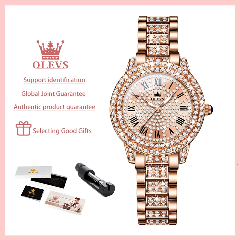 

OLEVS Elegant Women's Watches Diamond Dial Fashion Quartz Watch Stainless Steel Strap Gift Bracelet Original Female Wristwatch
