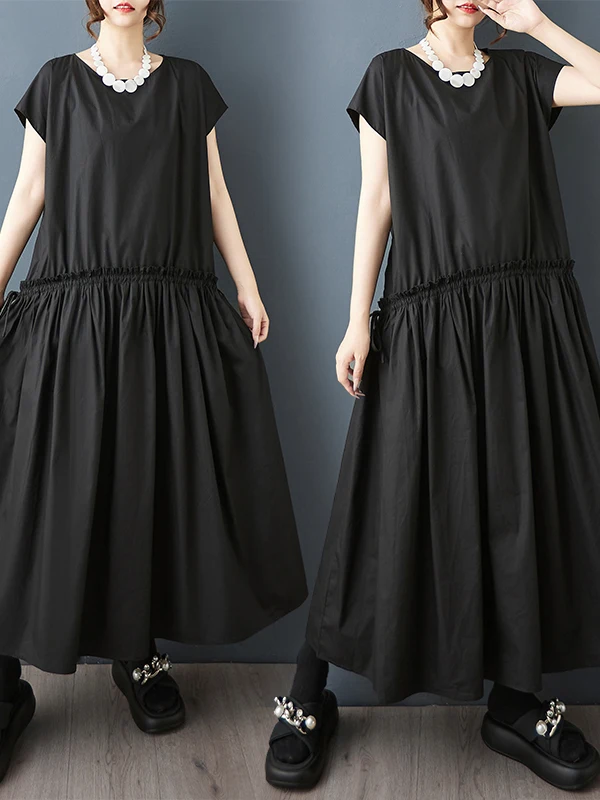 ฤดูร้อน 2025 ผู้หญิงหลวม Fit Faionable Midi Dr ไม้ ain Ruffle และ Dstring Splice Ele Aosphere เสื้อกั๊ก Dr