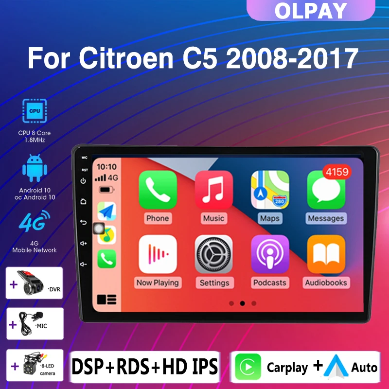 

2DIN Auto Android 10.0 4+64G Carplay Car Radio Multimedia Player GPS Navigation RDS DSP NO DVD for Citroen C5 2009 2008-2017