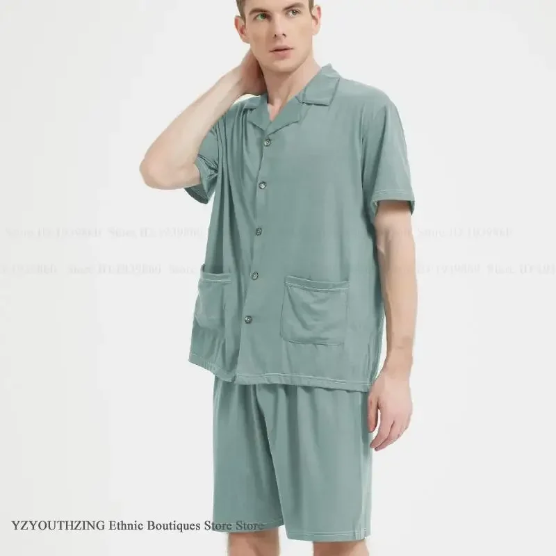 مشروط قصيرة الأكمام السراويل منامة دعوى الربيع الصيف جديد الرجال منامة مجموعة ملابس المنزل حجم كبير ملابس نوم فضفاضة المتسكعون #5