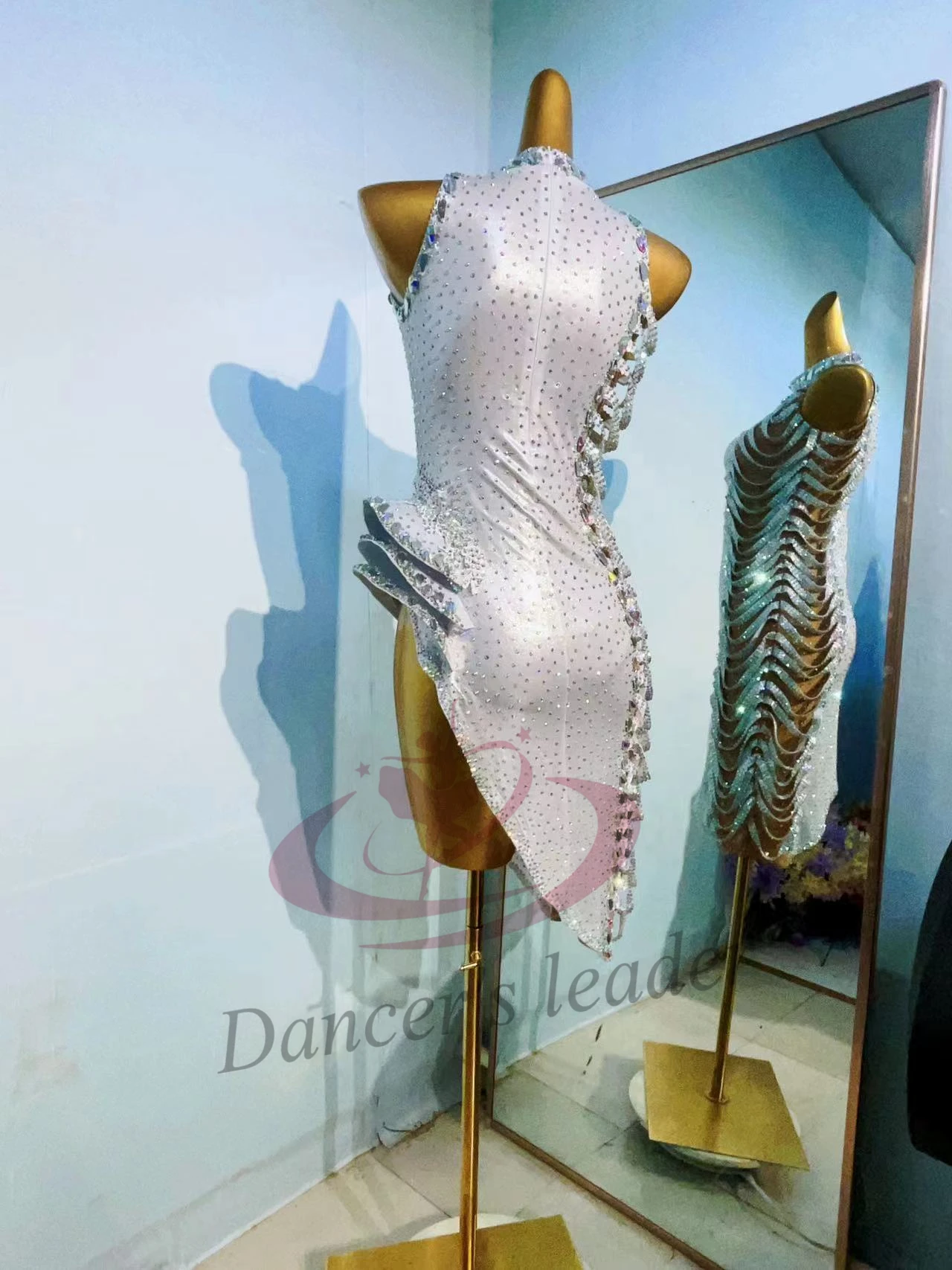 Traje de performance de palco internacional de dança latina estilo samba high end personalizado pernas abertas vestido padrão de diamante completo