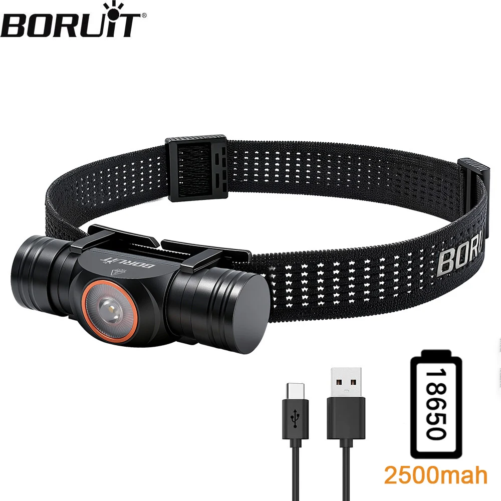 BORUiT HP400 LED Headlamp Ultra Bright 650LM 18650 Headlight IP67 Waterproof Type-C Rechargeable Head Torch for Camping Fishing