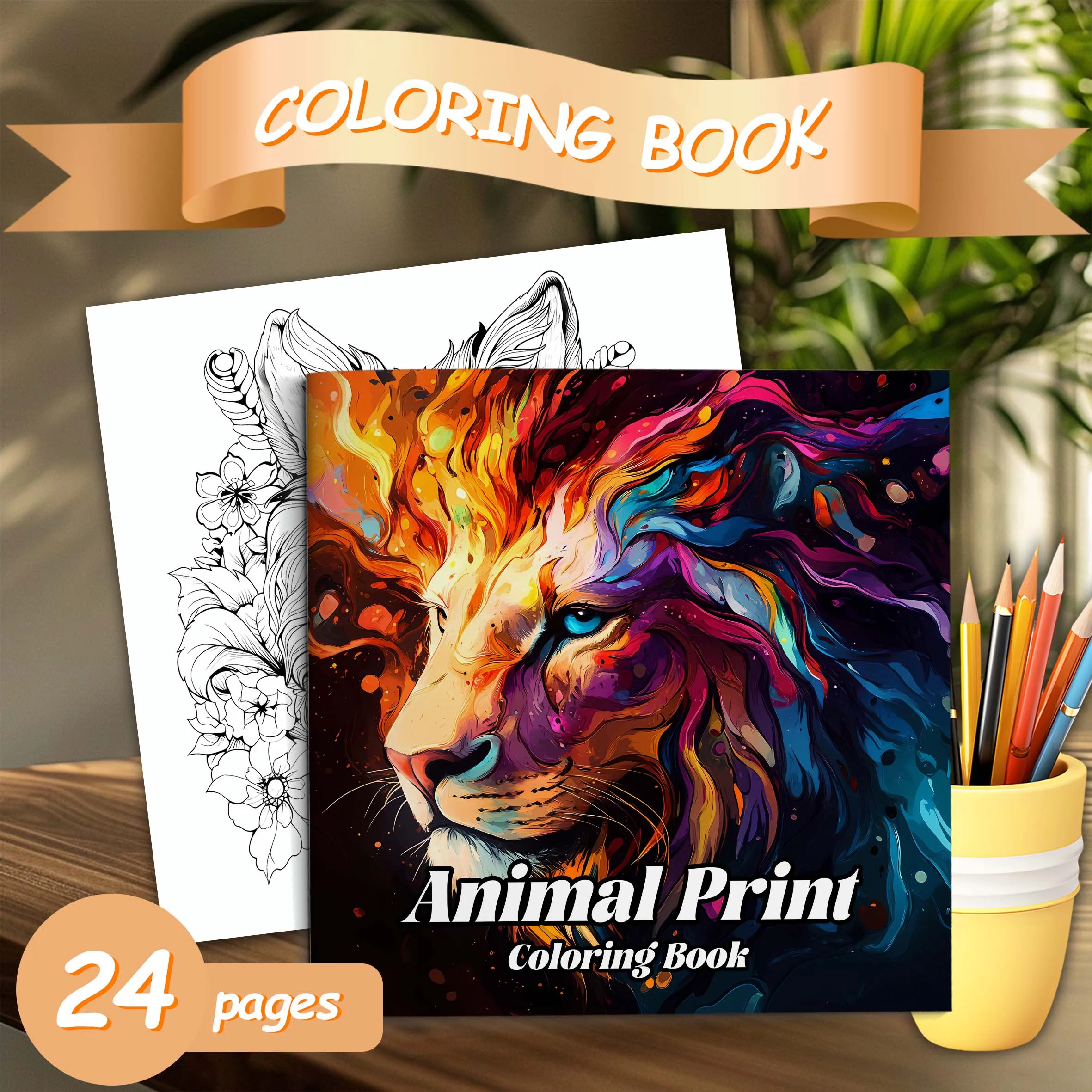 1pc Coloring Book Animal Lion Adult Picture Book Gift For Birthday Party Relieve Stress Kill Time Graffiti Painting Drawing Art