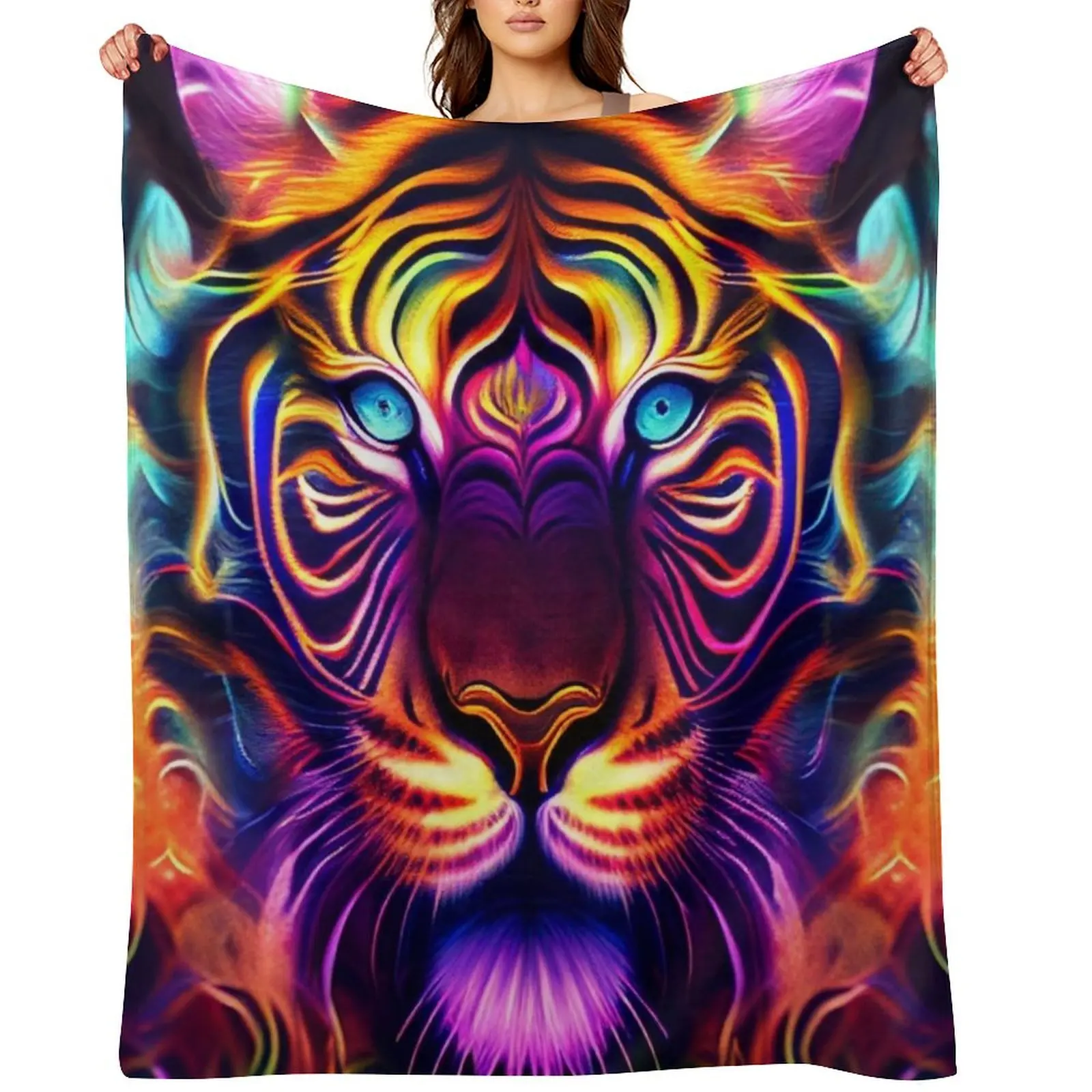 

Fiery Tiger Throw Blanket Bed Summer Beddings Camping Soft Big Blankets