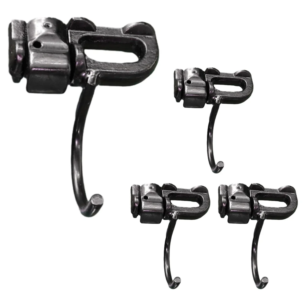 Black L Track Double Stud J-Hook Carbon Steel Rotatable Tie Down Fitting No Drilling Cargo Anchor for Truck Bed Trailer 4Pcs