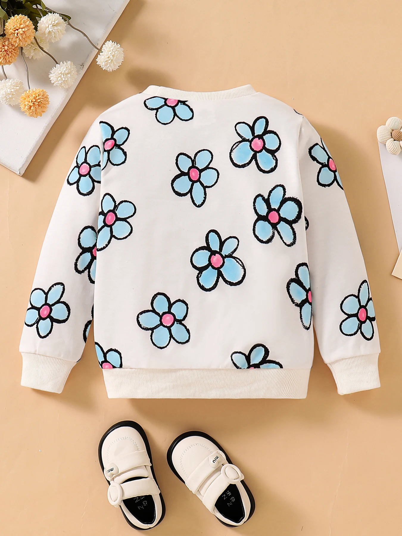 Spring and autumn children fashion loose and comfortable outdoor sports girls clothing knitted round neck plum print blouse