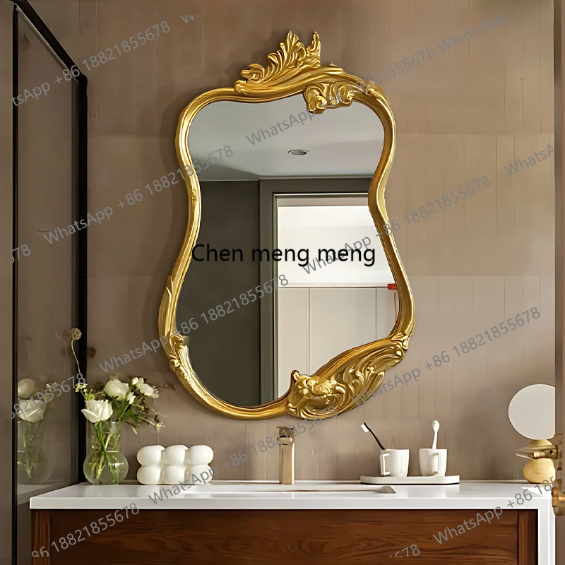 French retro special-shaped bathroom mirror living room entrance wall-mounted decorative mirror European light luxury