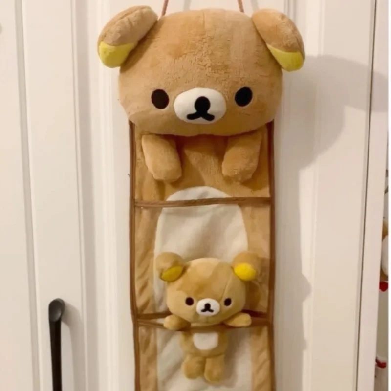 Kawaii Rilakkumas Wall Hanging Storage Bag Cartoon Rilakkumas Bear Brother Large Capacity Door Hanging Bag Sundries Storage Bag