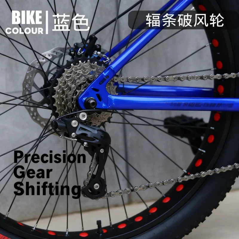 Unisex Blue Spoke Wheel Mountain Bike Extra Wide 4.0 Tire Shock Absorption Variable Speed for Off-Road Beach Snow Adult Student