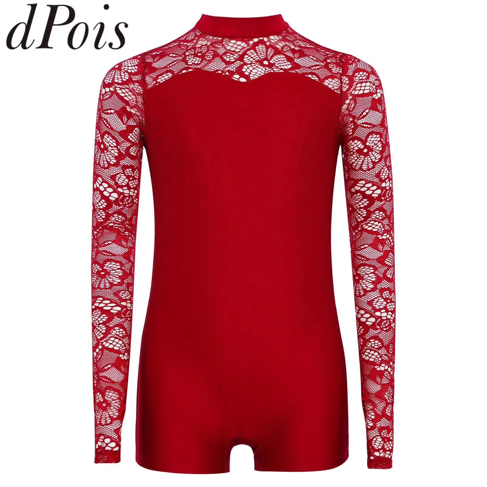 

Детские боди для девочек для фигурного катания, балета и танцев, с прозрачным кружевом и длинными рукавами, комбинезоны для гимнастики, джаза и балета