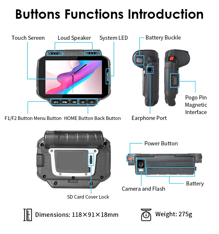 Wearable Android Mobile Power Supply Smartphones WT04 with Wireless Barcode Reader Scanner for Warehouse and Logistics