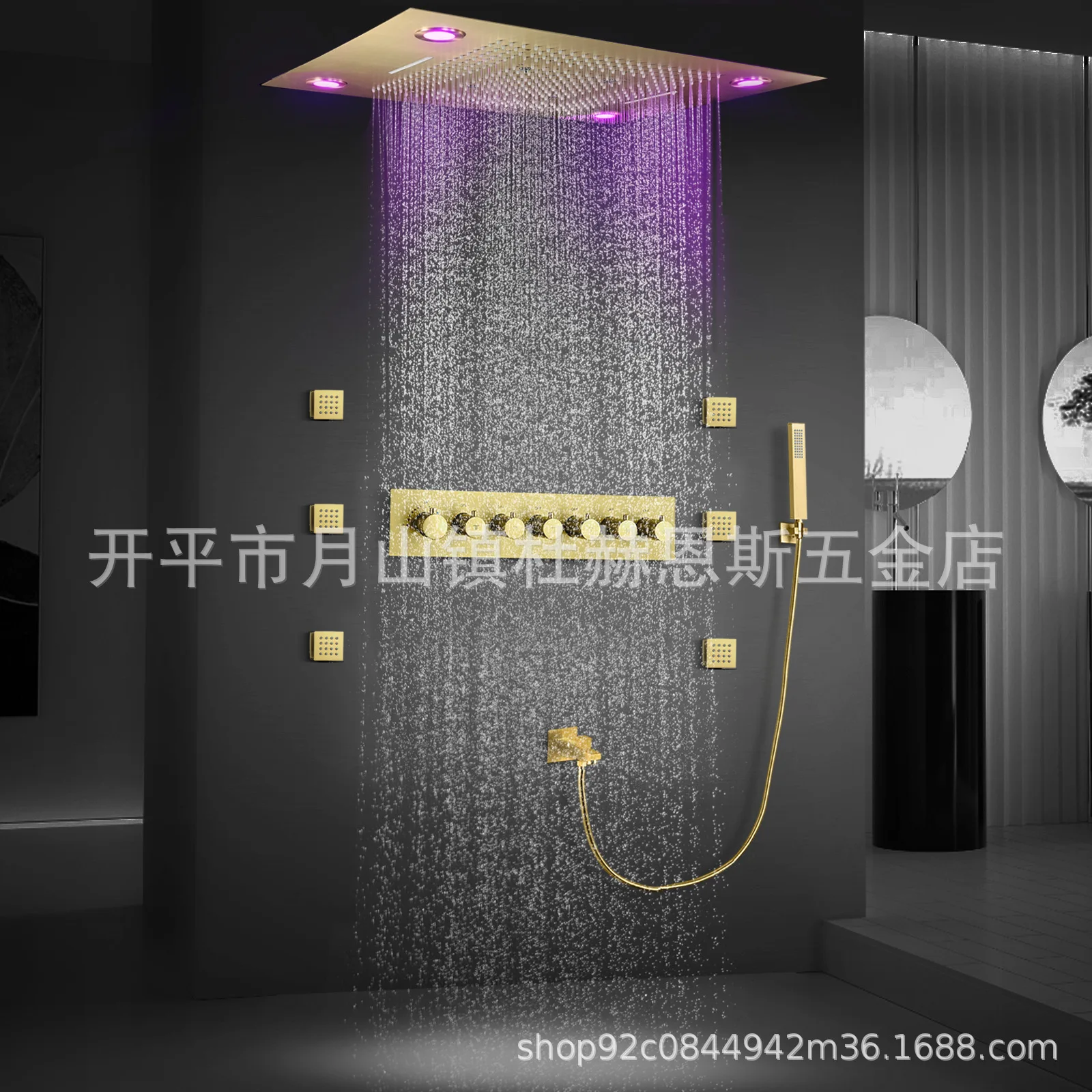 Super luxury brushed gold 800*600mm recessed LED concealed shower set bathroom temperature constant