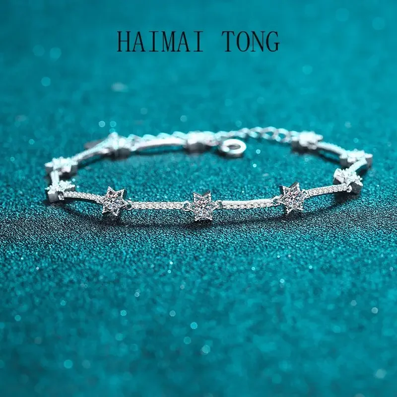 

HAIMAITONG Women's Bracelet Micro-set Moissanite Bracelet pt950 Platinum gift headpiece
