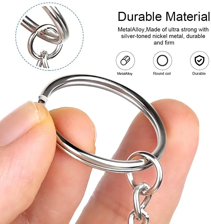 50Pcs Silver Plated Metal Blank Keyring Keychain Split Ring Keyfob Key Holder Rings Women Men DIY Key Chain Key Ring Accessories