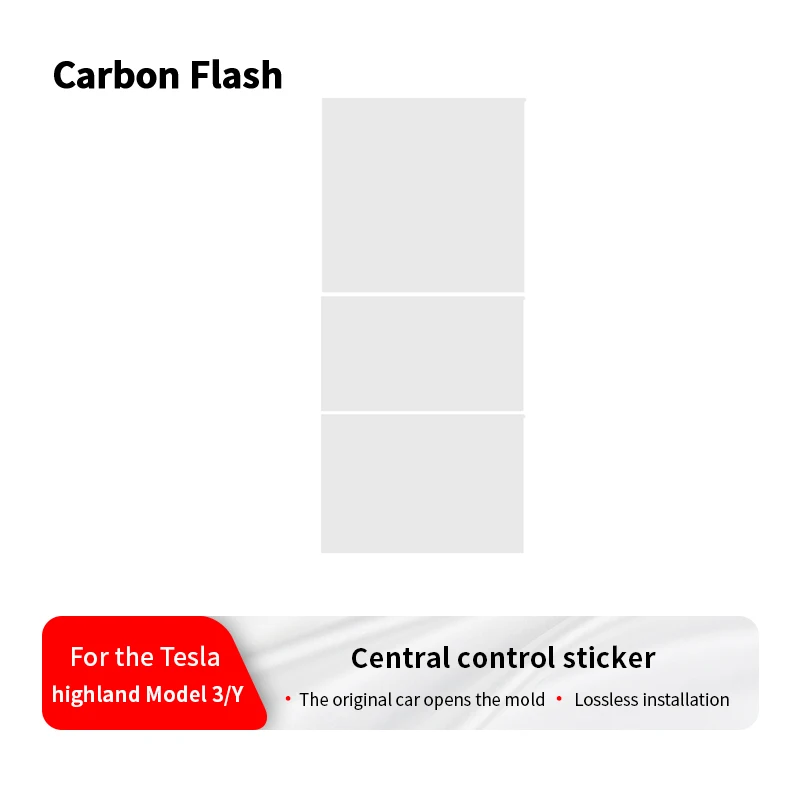 Carbon Flash For Tesla 2025 Model 3 Y YL Center Console Panel Grain Film Central Control Car Dashboard Cover Sticker Mute White